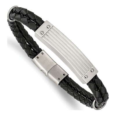 Stainless Steel Black Leather Bracelet