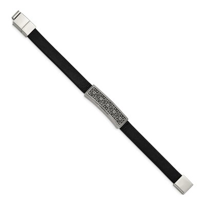 Stainless Steel Black Leather Bracelet – view 2