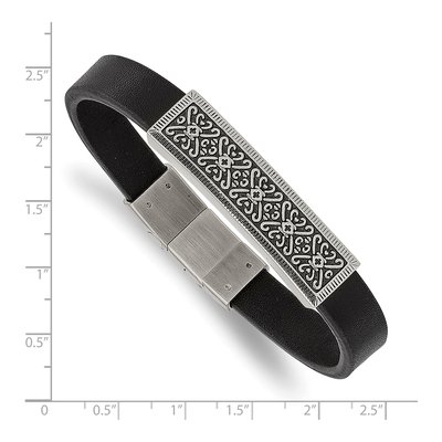 Stainless Steel Black Leather Bracelet – view 3