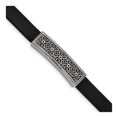 Stainless Steel Black Leather Bracelet