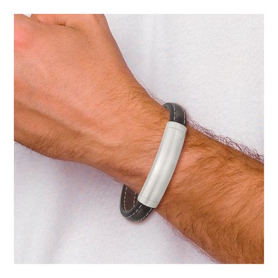 Stainless Steel Leather ID Bracelet – view 5
