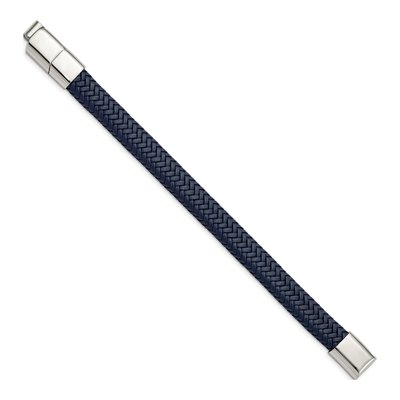 Stainless Steel Navy Blue Braided Leather Bracelet – view 3