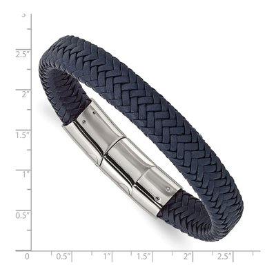 Stainless Steel Navy Blue Braided Leather Bracelet – view 4