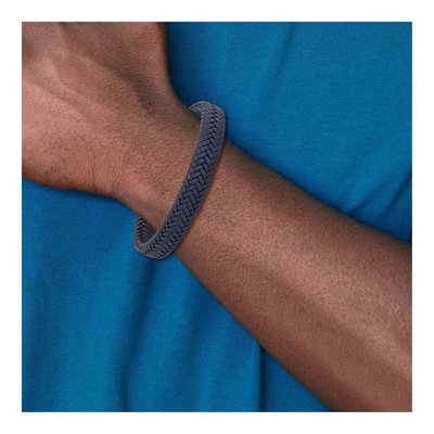 Stainless Steel Navy Blue Braided Leather Bracelet – view 5