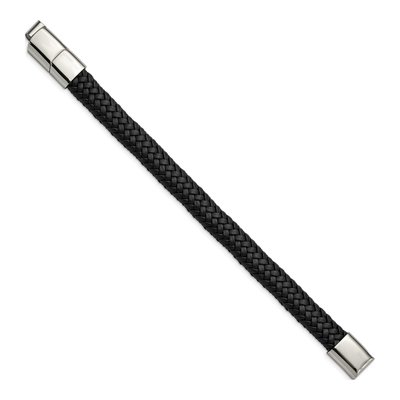 Stainless Steel Black Leather Braided Bracelet – view 3