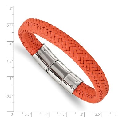 Stainless Steel Orange Leather Bracelet – view 4