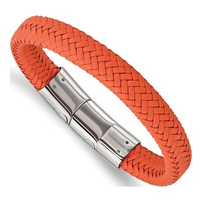Stainless Steel Orange Leather Bracelet
