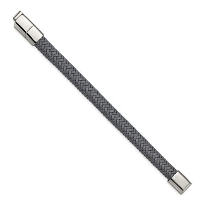 Stainless Steel Grey Braided Leather Bracelet – view 3