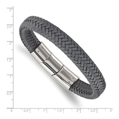 Stainless Steel Grey Braided Leather Bracelet – view 4