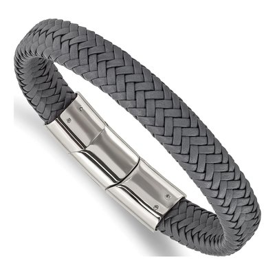 Stainless Steel Grey Braided Leather Bracelet