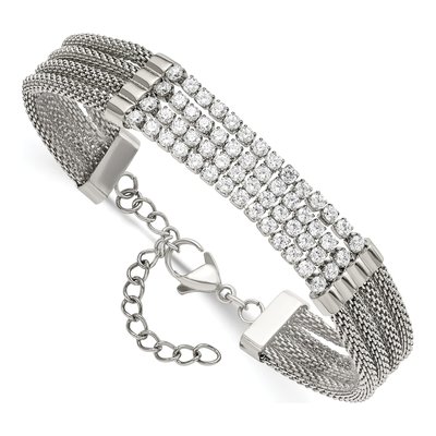 Stainless Steel CZ Mesh Multi-Strand Bracelet – view 4