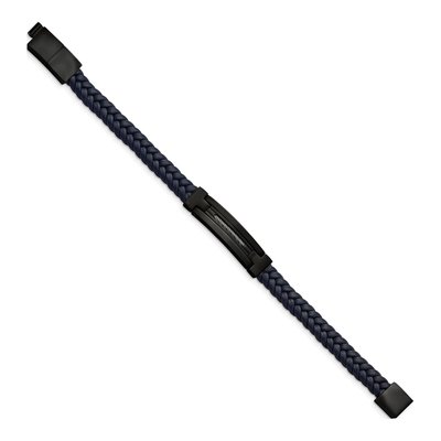 Black Stainless Steel Navy Braided Leather Bracelet – view 3