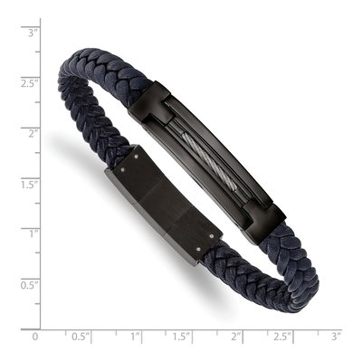 Black Stainless Steel Navy Braided Leather Bracelet – view 4