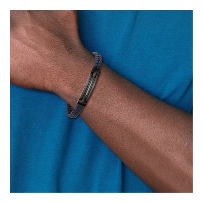 Black Stainless Steel Navy Braided Leather Bracelet – view 5