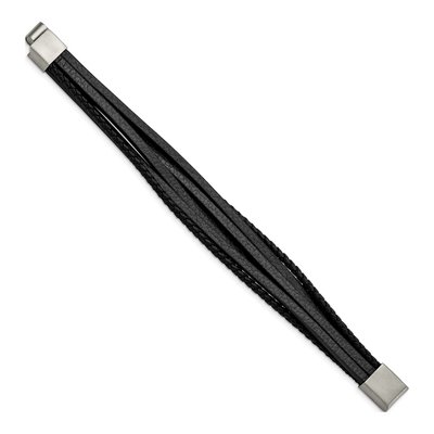 Stainless Steel Black Leather Bracelet – view 3