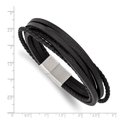 Stainless Steel Black Leather Bracelet – view 4