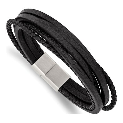Stainless Steel Black Leather Bracelet