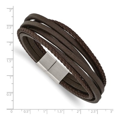Stainless Steel Brown Leather Bracelet – view 4