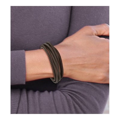 Stainless Steel Brown Leather Bracelet – view 5