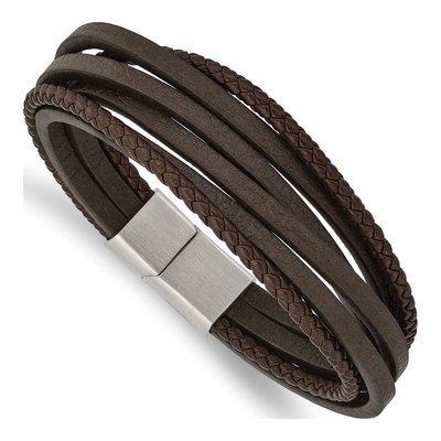 Stainless Steel Brown Leather Bracelet