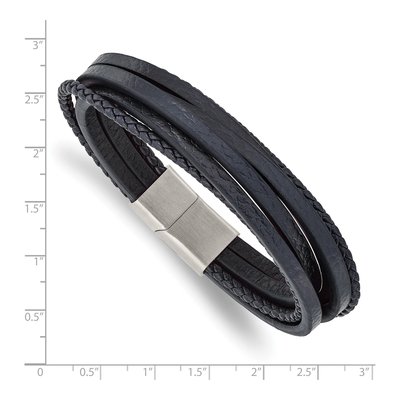 Stainless Steel Navy Leather Multi-Strand Bracelet – view 4