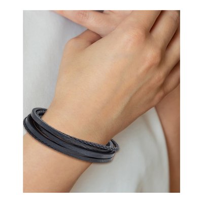 Stainless Steel Navy Leather Multi-Strand Bracelet – view 5
