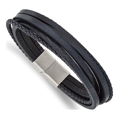 Stainless Steel Navy Leather Multi-Strand Bracelet