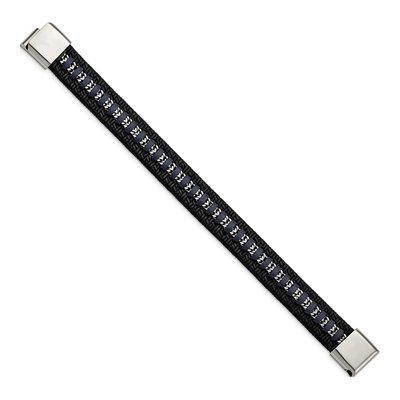 Stainless Steel Black Blue Leather Bracelet – view 2
