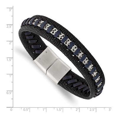 Stainless Steel Black Blue Leather Bracelet – view 3