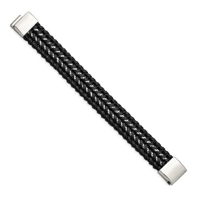Stainless Steel Black Leather Bracelet – view 3