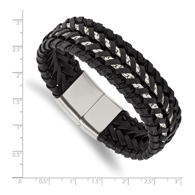 Stainless Steel Black Leather Bracelet – view 4