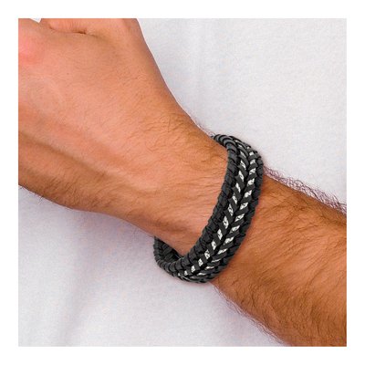 Stainless Steel Black Leather Bracelet – view 5