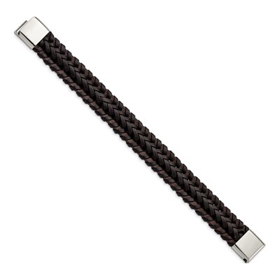 Stainless Steel Brown Braided Leather Bracelet – view 3