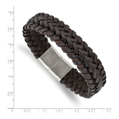 Stainless Steel Brown Braided Leather Bracelet – view 4