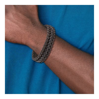 Stainless Steel Brown Braided Leather Bracelet – view 5