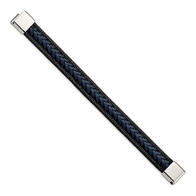 Stainless Steel Black Blue Braided Leather Bracelet – view 3