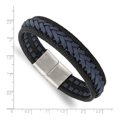 Stainless Steel Black Blue Braided Leather Bracelet – view 4