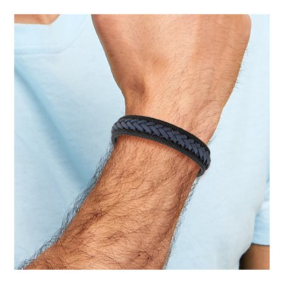 Stainless Steel Black Blue Braided Leather Bracelet – view 5