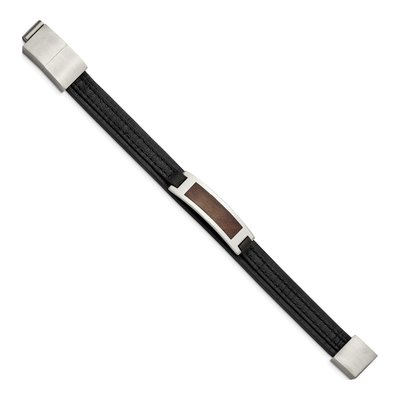 Stainless Steel Wood Inlay Leather Bracelet – view 2