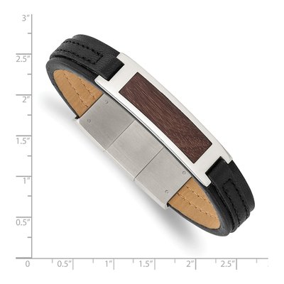 Stainless Steel Wood Inlay Leather Bracelet – view 3
