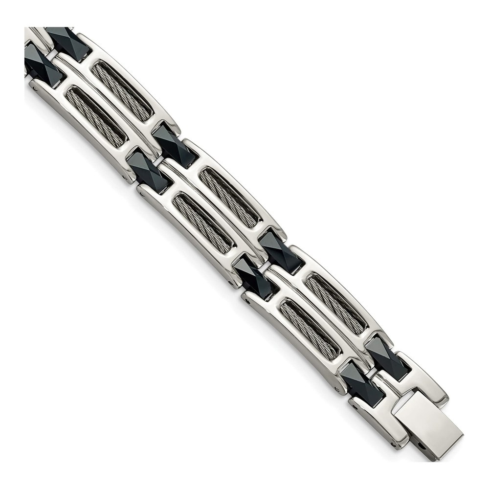 Stainless Steel Blue Ceramic Link Bracelet