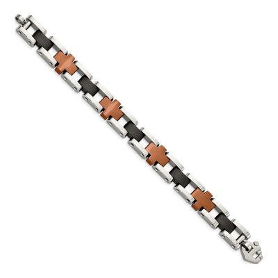 Black Stainless Steel Black Brown IP Cross Bracelet – view 4