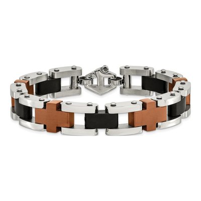 Black Stainless Steel Black Brown IP Cross Bracelet – view 5