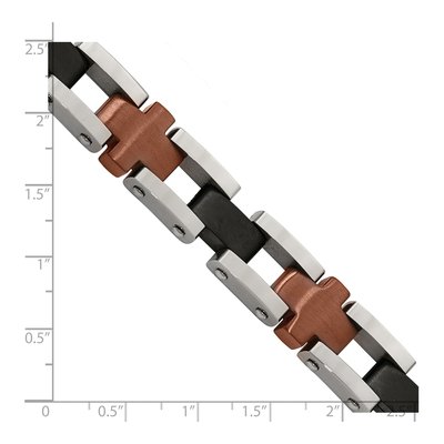 Black Stainless Steel Black Brown IP Cross Bracelet – view 6