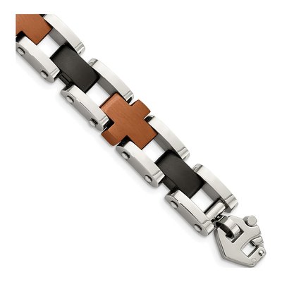 Black Stainless Steel Black Brown IP Cross Bracelet