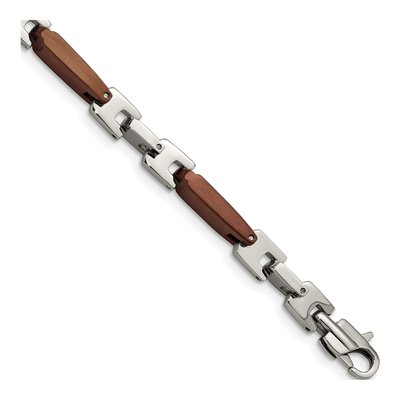 Men's Stainless Steel 7mm Brown IP Link Chain Bracelet