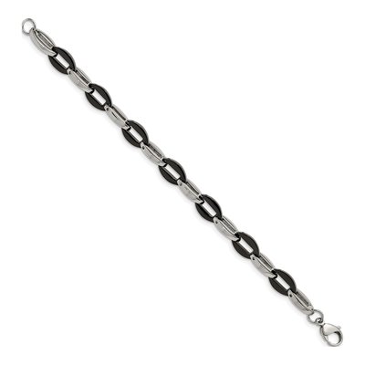 Black Stainless Steel 8mm Oval Fancy Link Chain Bracelet – view 4