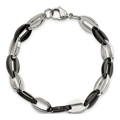 Black Stainless Steel 8mm Oval Fancy Link Chain Bracelet – view 5
