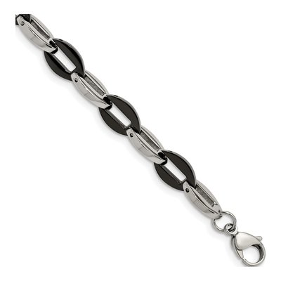 Black Stainless Steel 8mm Oval Fancy Link Chain Bracelet