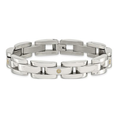 Stainless Steel & 14K Gold Diamond Bracelet – view 5